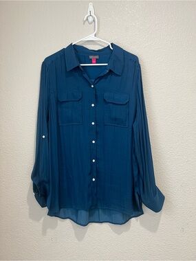 Vince Camuto Teal Button Up Blouse, L